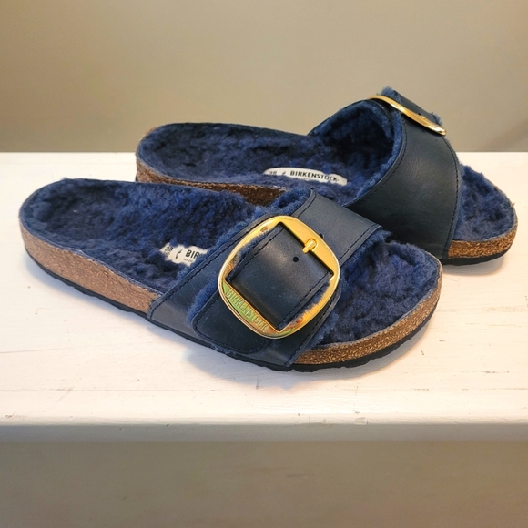 Birkenstock Madrid Big Buckle Shearling Sandals - Picture 3 of 5